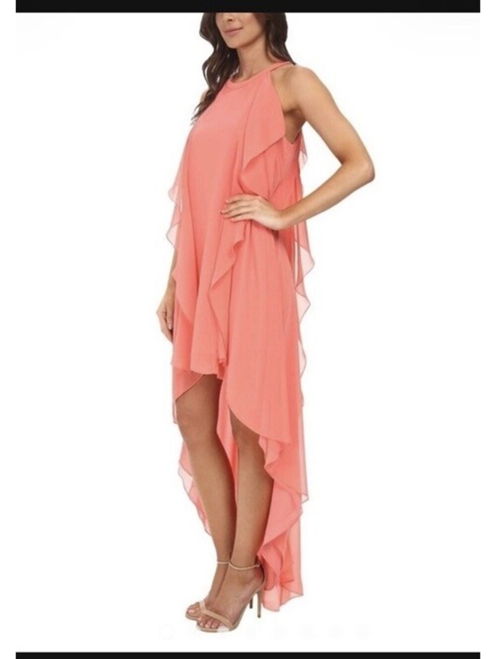 NWT BCBG Maxazria Kelsia Flowy High Low Halter Maxi Dress In Pink Coral XS $338